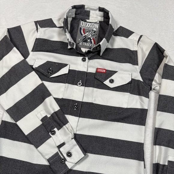 Dixxon Flannel Shirt Womens Small Black White Striped The Tracker Button Up - Picture 1 of 9